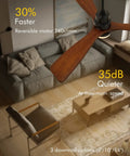 Sleek 52 Inch Black Ceiling Fan With Lights 3 Mahogany Wood Blades Remote Control Ultra Quiet Reversible DC Motor in living room