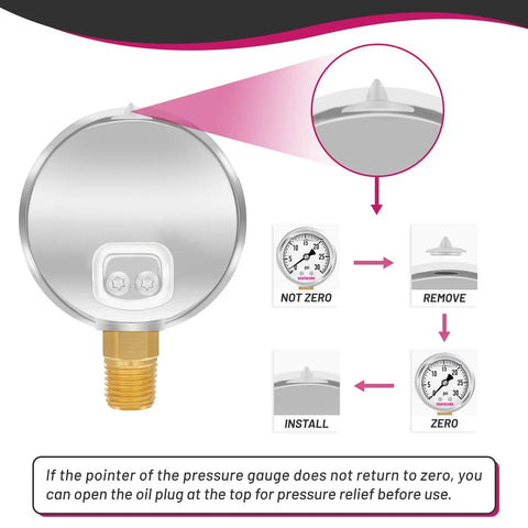 Diagram showing the setup of a Glycerin Filled Pressure Gauge 2 Inch Dial 304 Stainless Steel Case Beefy Vibration Resistant