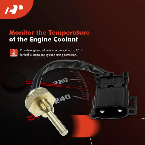 A-Premium Volvo coolant temperature sensor with brass threaded probe and black two-pin connector