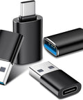 USB C Adapter Car Charger OTG Converter For MacBook Pro Air 2024 Samsung Notebook And More Type C Devices, 4-pack black aluminum.
