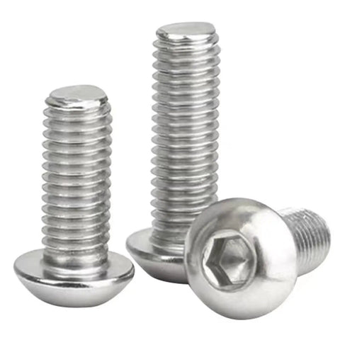 M5 X 5mm Button Head Socket Cap Screws 304 Stainless Steel Full Thread Metric Hex Bolt Quantity 50 showing three screws with Allen socket drive.