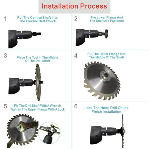 Electric Drill Grinder Wheel Disc Adapter Kit With 6 mm And 10 mm Shafts Adjustable Rotary Cutter installation guide steps 1-6