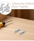 Solid Silver Copper Cabinet Door Rollers With Silent Close And Rust Resistant Finish, 10 Pack on wooden surface with screwdriver.