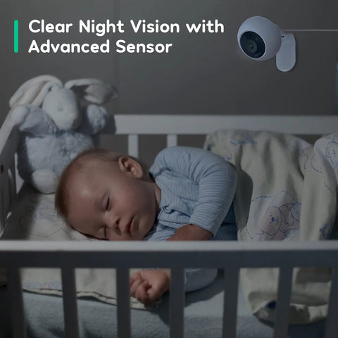 2K Indoor Security Camera With 2 Way Talk And Motion Alerts in nursery monitors sleeping baby with night vision