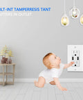 Plug And Go USB Wall Outlet With Dual 4.2A Fast Charging Ports Built Tough 15 Amp Tamper Resistant Duplex Receptacle Clean White Faceplate near crawling baby.