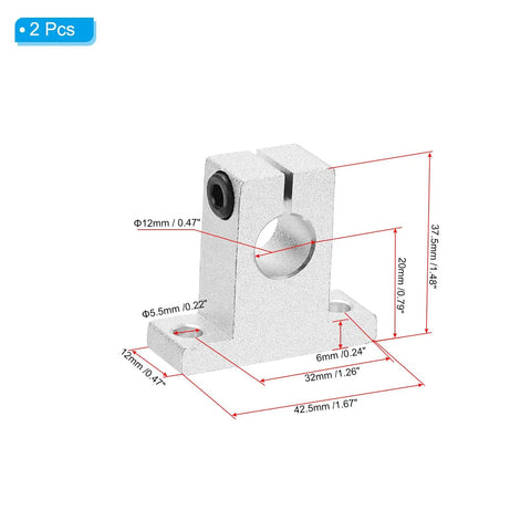 Aluminum Linear Rail Guide For 12mm Shafts 2 Pack Precision Clamping System For Smooth Motion And Steady Performance In CNC Machines And 3D Printers For Easy Installation And Durable Operation, 42.5mm