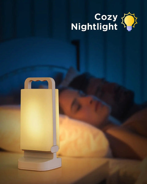 Solar Camping Lantern With 6000mAh Rechargeable Battery Up To 80 Hours Of Light Dimmable Night Lamp in bedroom setting