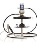 Straight Up Industrial Workhorse Air Powered Grease Pump With 50 To 1 Ratio For 30 Pound Drums Includes Six Foot Hose Follower Plate And Swivel For Auto Shop Heavy Duty Transfer Project Needs. Air grease pump with hose and swivel fittings.