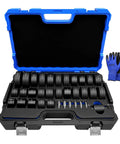 35Pcs Bushing Press Kit For Hydraulic Shop Press Pro Grade Universal Seals Bearings Removal And Installation Tool Kit With Sleeves And Adapter For Cars And Light Duty Trucks in blue case with tools and gloves