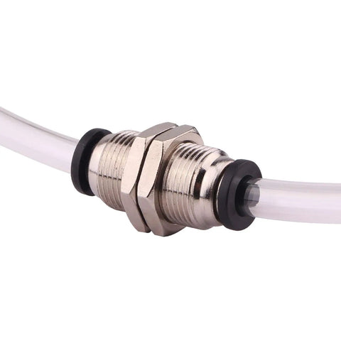 Push To Connect Bulkhead Tube Fitting 3 Eighth Inch OD Stainless Steel Double Threaded with NPT Threads and NBR O Ring