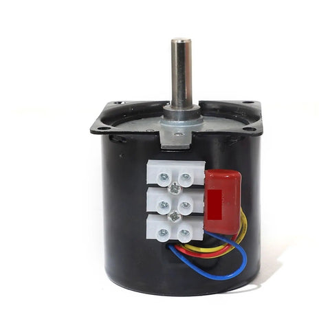 60Ktyz Ac Gearmotor With 8 Mm Eccentric Shaft 110 V 220 V 14 Watt 20 Rpm Metal Geared Reducer Low Noise High Torque Rock Solid Build No Fuss Setup For Home Applications close-up of black AC gearmotor showing output shaft and wiring connections.