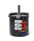 Top Tier 60KTYZ Ac Gear Motor Featuring 8Mm Eccentric Shaft And Killer High Torque Output Ultra Quiet Low Vibration Design Perfect For Home Appliances 110V 14W, black motor with connectors and silver shaft.