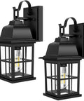 2 Pack Outdoor Wall Light Fixtures, Waterproof Aluminum Black Sconces With Cross Grid Glass, Anti Rust Exterior Lanterns For Porch