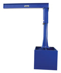 Built Tough Portable Jib Crane With Eight Foot Steel I Beam And 1000 Lb Capacity Rock Solid Blue Frame with fillable concrete base.