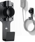 EV Charger Holder With 180 Degree Rotating Nozzle Dock, Heavy Duty Metal J Hook Wall Mount for SAE J1772 Charger, cable organizer with charging cable.