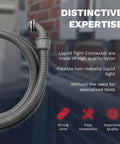 Tough As Nails One Half Inch 25 Foot Liquid Tight Electrical Conduit With Ul Certified Flexible Non Metallic Cable Armor And No Drama Connector Kit For Outdoor Weather Runs, showcasing flexible non-metallic connector.