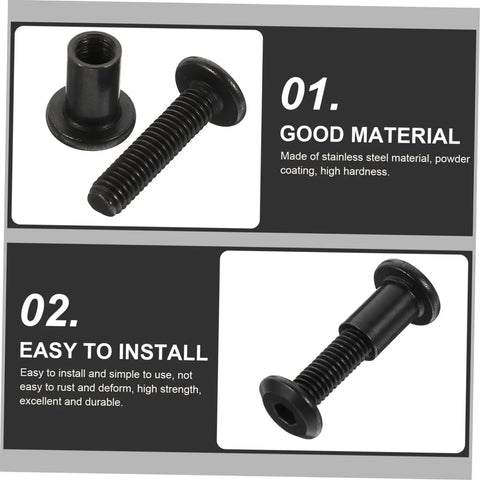 M6x25 Black Stainless Steel Binding Screws With Hex Socket Barrel Nuts, showcasing durable black powder-coated bolts for easy installation.