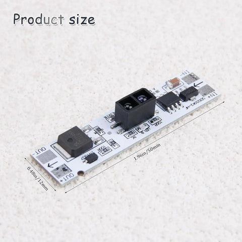 Product size view of Five Pack High Sensitivity Motion Sensor Module With Hands Free Capacitive Gesture Switching For Automotive And Led Lighting 8 Cm Range 5 Cm Detection Works On 5V 12V 24V Systems 120W Dimmer Control, 50mm x 12mm ABS board