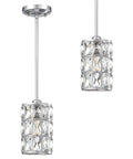 Two Pack 5 Inch Crystal Pendant Lights With Brushed Nickel Finish, Modern Hanging Island Light Fixture, Crystal Shade For Bar