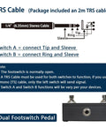 Diagram explaining Dual Latching Footswitch Pedal for Guitar Amp with TRS Cable Two Tap Switches A and B usage