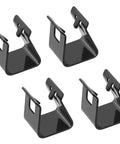 Front view of four black metal magnet retainer clips for Dexter 10-12 inch brake magnets (BP19-001)