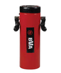 100 Ton Double Acting 13 Inch Stroke Hydraulic Cylinder With CH38F High Flow Coupler, Dust Cap, shown upright on solid steel body