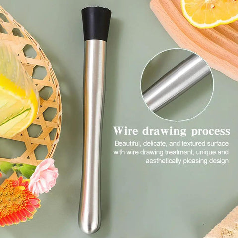 10 Inch Cocktail Muddler Set With 2 Stainless Steel Muddlers And 2 Long Handle Mixing Spoons For Mojitos And Fruit Drinks Home Bar Tool In Silver for home bartenders showing stainless steel muddler
