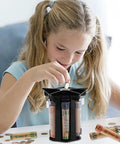 Child using Easy Coin Sorter Tube Set with Wrappers, 5 in 1 Change Counter Machine for Home or Office with clear tubes showing coins