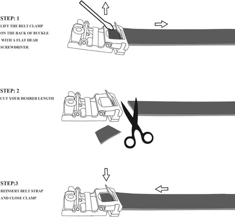 Step-by-step illustration of adjusting Genuine Leather Ratchet Dress Belt With Automatic Sliding Buckle Minimalist Style 1.3 Inch Wide