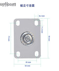 Diagram of pre-drilled top plate for 3 inch heavy duty rubber swivel caster wheels with measurements for industrial strength use.