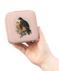 Pink Travel Jewelry Case with Soft Plush Interior for Rings and Small Jewelry Compact Four by Four by Two Inches Peregrine Falcon Birds of Prey Vintage Art Inspired