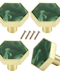 Dope Green Hexagon Cabinet Knobs For Drawers And Cupboards Built Like A Brick Wall Durable Zinc Alloy Furniture Handles With Sleek Marble Finish Replacement Hardware For Kitchen Bedroom Bathroom Top Shelf Home Refresh with gold accents and screws.
