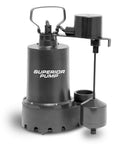 Cast Iron Submersible Sump Pump One Third HP With Vertical Float Switch, Moves Up To 2,760 GPH, Lifts Water Up To 25 Feet