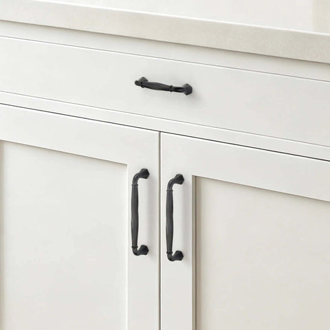 Freshen Up Your Space With Matte Black Zinc Cabinet Handles Rock Solid Heavy Duty Kitchen Pulls on white cabinets.