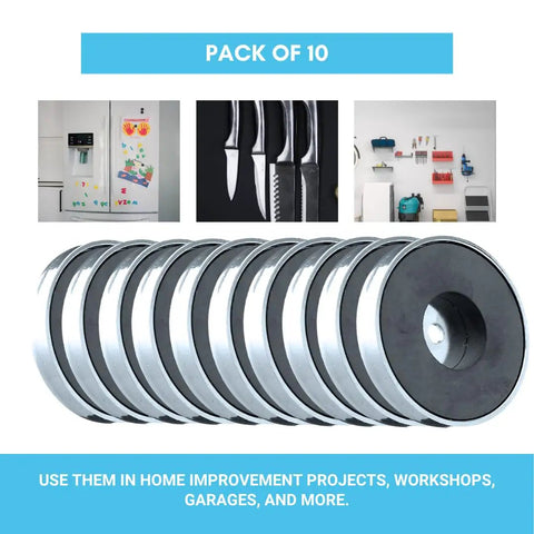 Pack of 10 Beefy 12 Lb Pull Neodymium Disc Magnets With Countersunk Hole 1.425 By 0.3 Inches for heavy duty attachments