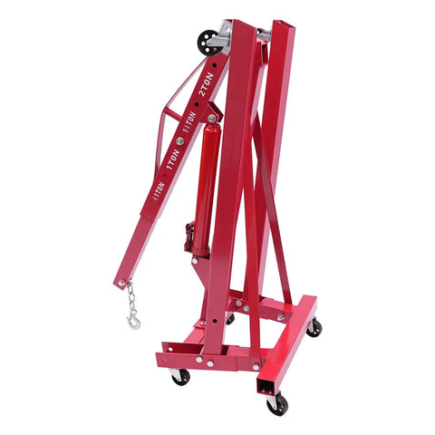 Hoss Strength Folding Engine Hoist With Lever 2 Ton Hydraulic Cherry Picker Heavy Duty red frame folds compactly.