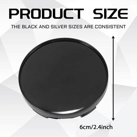 Premium 4 Pack Wheel Center Caps For Cars Trucks And Suv Snap In Rim Hub Covers Waterproof Rust Resistant Decoration Upgrades Your Ride With Sleek Black Finish Badass Protection For Every Vehicle And Tight Fit Guarantee, 6cm/2.4 inch size shown.