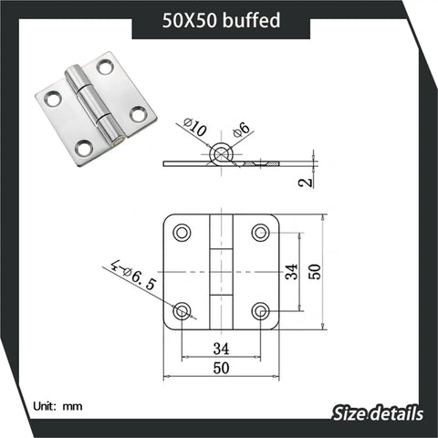 Automatic Self Closing Door Hinge Square Two Inch Badass Heavy Duty 304 Stainless Steel Cabinet Closet Hardware visible in technical drawing.