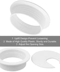 20 Pack Heavy Duty Black Desk Grommets And Cable Hole Cover Caps For No Sweat Cable Management With A Snazzy Home Office Setup Solid Plastic Wire Grommets in white shown from multiple angles.