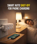 TimerMax Indoor Countdown Timer With One Outlet Six Handy Presets in bedroom charging phone by lamp.