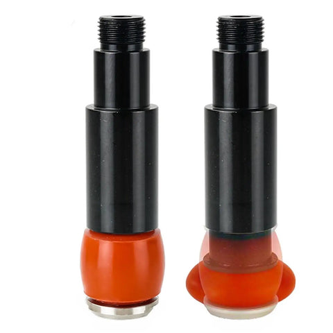 Robotic Mini Cylinder Gripper With Silicone Expansion Fixture And Cylindrical Inner Bracket For Pneumatic Automation shown in black and orange