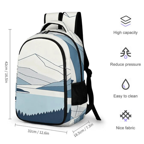 Minimal Mountain Lake Art Backpack For Everyday Carry Unisex Large Capacity Durable Polyester With Smooth Zipper and Breathable Fabric