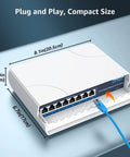Outdoor 8 Port PoE Switch With Waterproof Housing, Rugged Gigabit Unmanaged Network Switch, compact size, plug-and-play