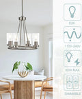 Wagon Wheel Chandelier With Clear Glass Shades For Four Light 19 Inch Wide Dope Modern Brushed Nickel Ceiling Light Fixture over table