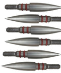 Stainless Steel Screw In Field Point Arrowheads Set For Archery 100 125 150 200 300 Grains, 5 arrowheads with red rings.