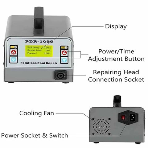 Front and back view of 1000W Induction Heater Dent Repair Kit For Auto Body Paintless Dent Pulling And Sheet Metal Repair