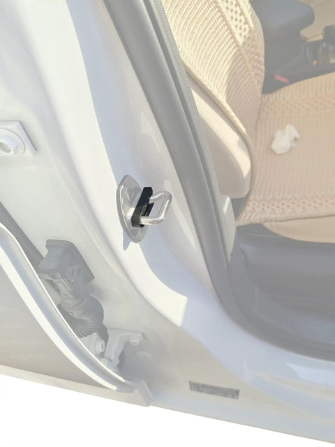 Universal Vehicle Door Buffers Knock Back The Heavy Slam With Chunky Silicone Shock Absorbers and Grip Tight Latch Protectors For Pickup Trucks Jeeps and Road Cruisers on vehicle striker plate.