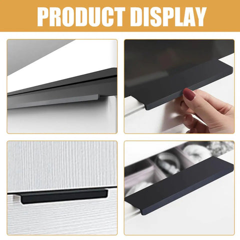 Matte Dark Hidden Cabinet Drawer Pulls 4 Pack, 200mm Extended Kitchen And Wardrobe Door Handles shown on drawers