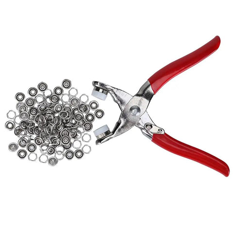 Easy Press Snap Fastener Pliers Kit With 108 Snaps 3/16 Inch for shirts jeans jackets bags and crafts clean finish quick install