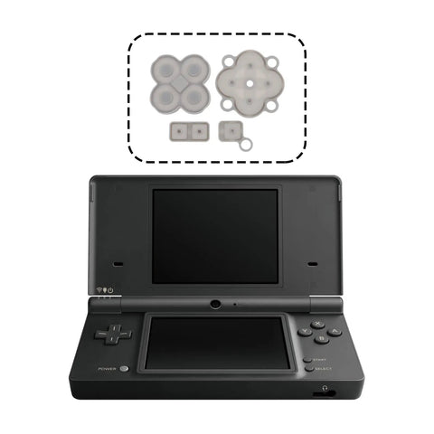 Fix Stuck Buttons Fast 4 Sets Conductive Silicone Directional Keypad Pads Replacement Kit For Nintendo DSi Handhelds Built To Match Stock Layout For Quick Game Console Repair Restores Smooth Press Feel Consistent Controls You Can Play Hard Again, shown with DSi and pads
